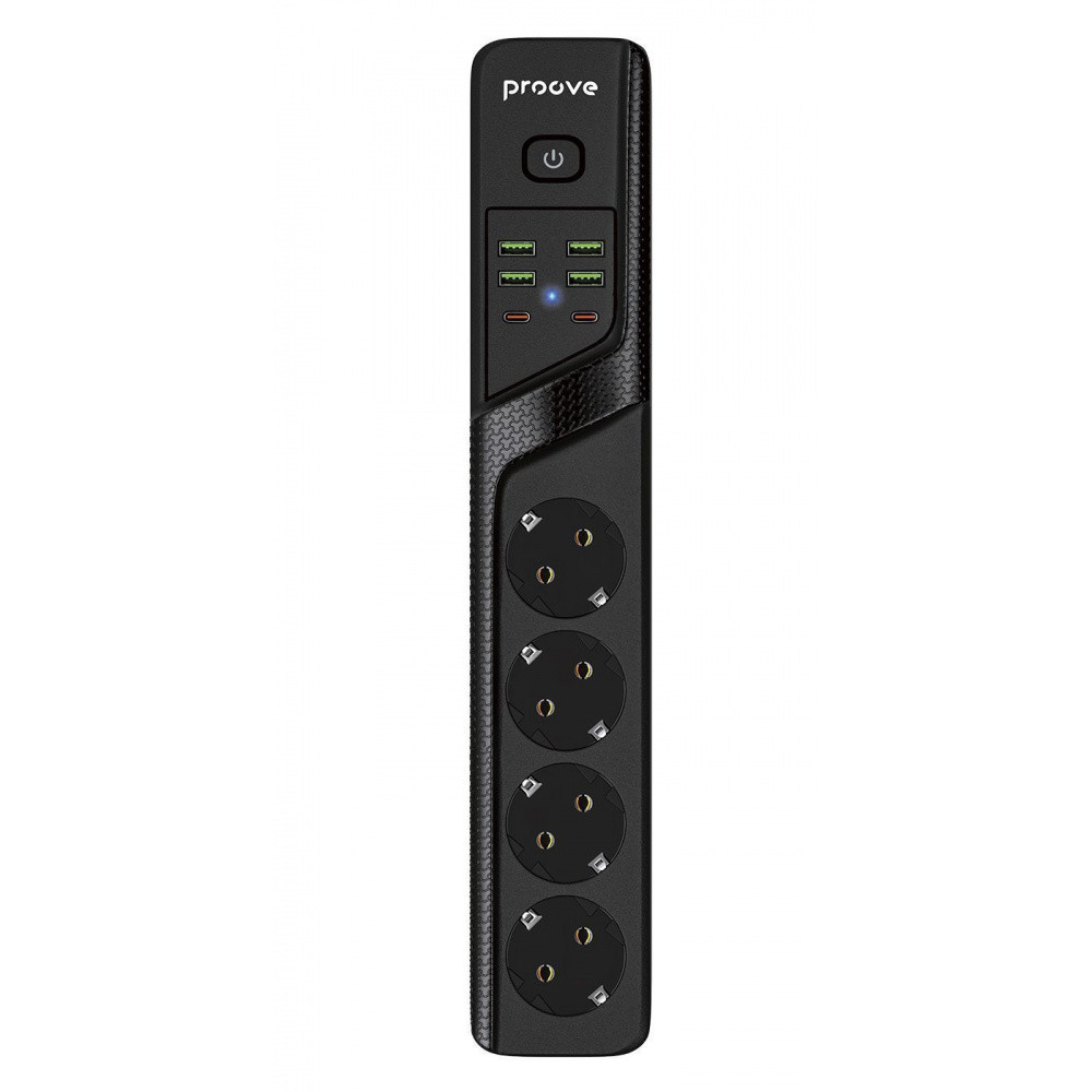 Мережевий фільтр Proove Power Socket P-04 (4 розетки + 4 USB + 2 Type-C) black