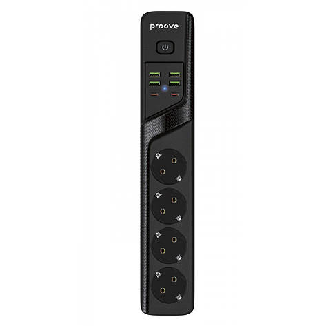 Мережевий фільтр Proove Power Socket P-04 (4 розетки + 4 USB + 2 Type-C) black, фото 1