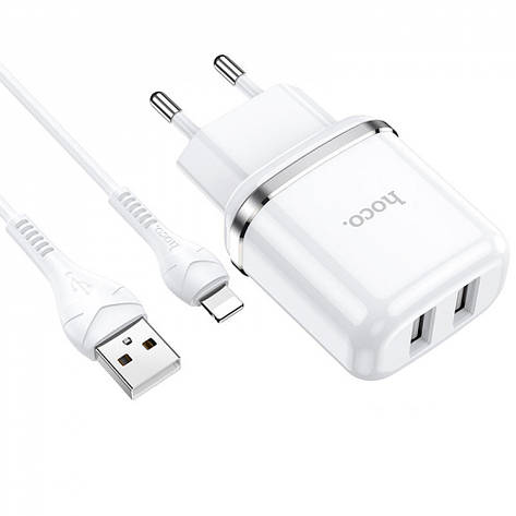 МЗП Hoco N4 Aspiring + Cable (Lightning) 2.4A 2USB white, фото 1