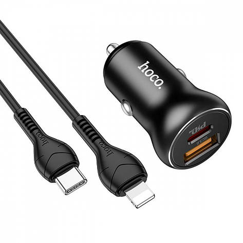 Автомобільний зарядний пристрій в прикурювач Hoco NZ5 PD30W+QC3.0 black, фото 1