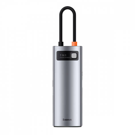 USB-Хаб Baseus Metal Gleam Series 7-in-1 (2xUSB3.0 + 4KHD + Type-C + Type-C PD+ TF + SD) gray, фото 1