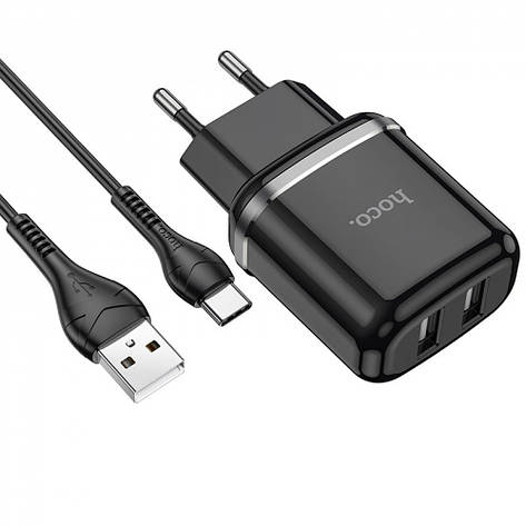 МЗП Hoco N4 Aspiring + Cable (Type-C) 2.4A 2USB black, фото 1