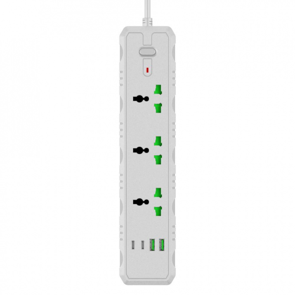 Мережевий фільтр T25-QC (3 розетки + 2 USB + 2 Type-C) 2 метра white