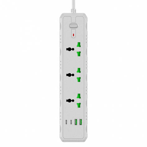Мережевий фільтр T25-QC (3 розетки + 2 USB + 2 Type-C) 2 метра white, фото 1
