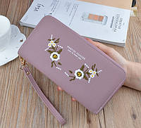Модный женский кошелек клатч с вышивкой цветами на молнии Отличное качество