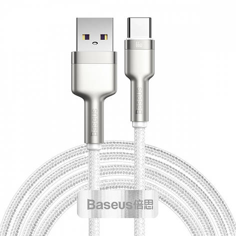 Кабель Baseus Cafule Metal Data Type-C 66W (2m) white, фото 1