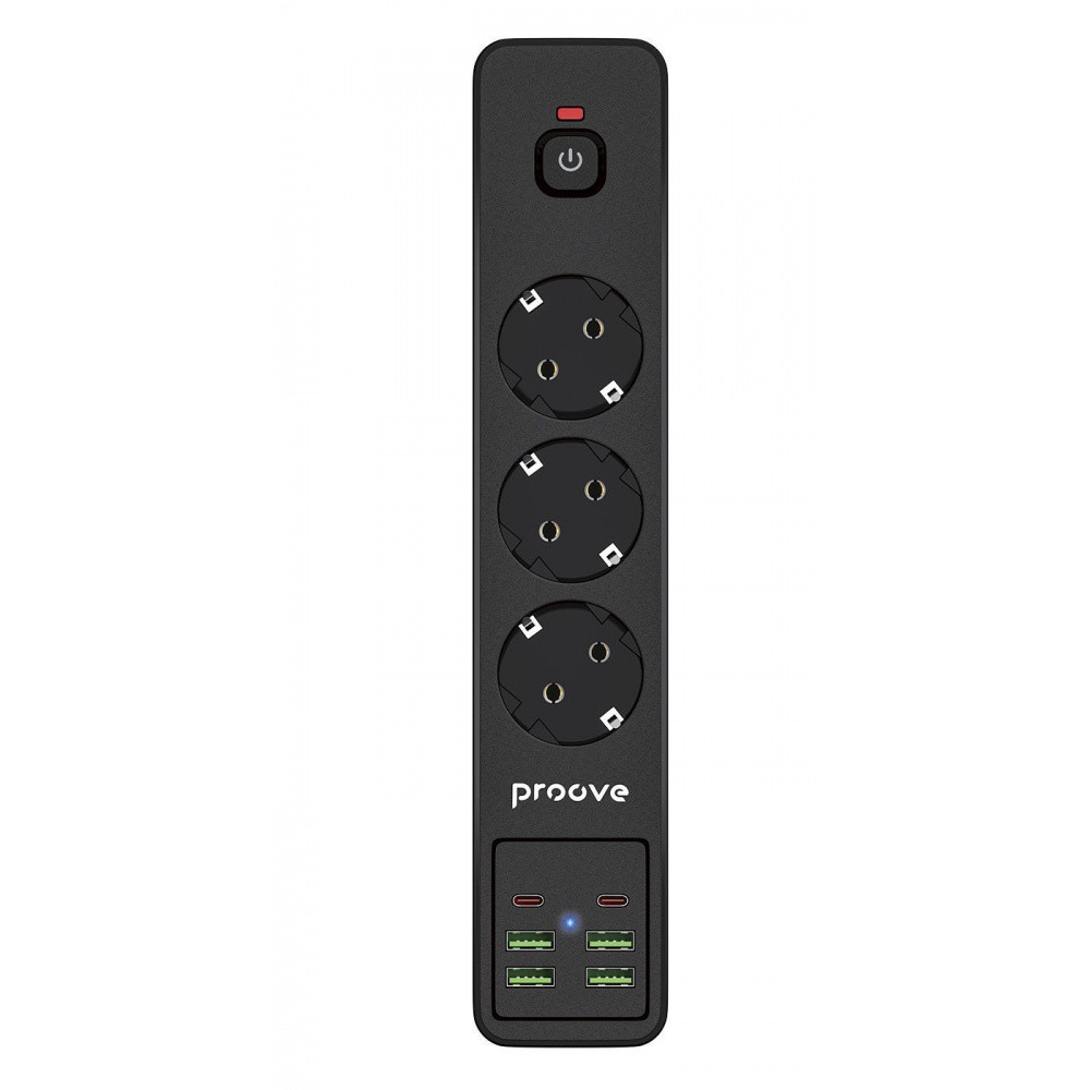 Мережевий фільтр Proove Power Socket P-03 (3 розетки + 4 USB + 2 Type-C) black