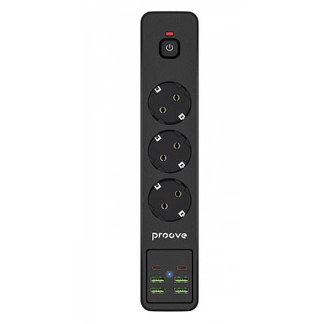 Мережевий фільтр Proove Power Socket P-03 (3 розетки + 4 USB + 2 Type-C) black, фото 1