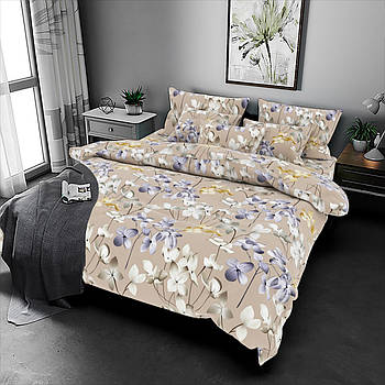 Простирадло 150х220 (Бязь) | Полуторне простирадло від виробника "Королева Ночі" | Квіти на бежевому