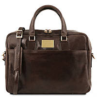 Кожаный портфель для ноутбука с передним карманом Tuscany Leather Urbino TL141241 (Темно-коричневый) Отличное
