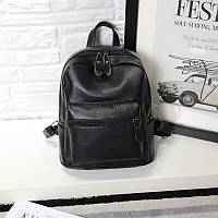 Черный женский городской мини рюкзак эко кожа, прогулочный маленький рюкзачок для девушек "Lv"