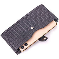 Стеганый вертикальный мужской бумажник из натуральной кожи KARYA 21425 Черный Отличное качество