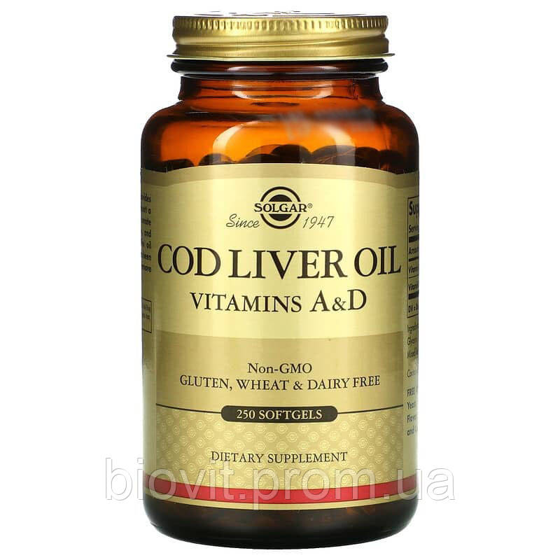 Вітаміни А та D3 з печінки тріски (Vitamins A and D3 cod liver oil) 1250 МО/135 МО, фото 1