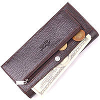Превосходный вертикальный мужской бумажник из натуральной зернистой кожи KARYA 21437 Коричневый Отличное