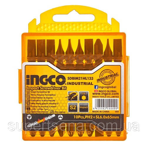 Біти ударні двосторонні S2 PH2+SL6×65 мм, 10 шт. INGCO INDUSTRIAL SDBIM21HL133