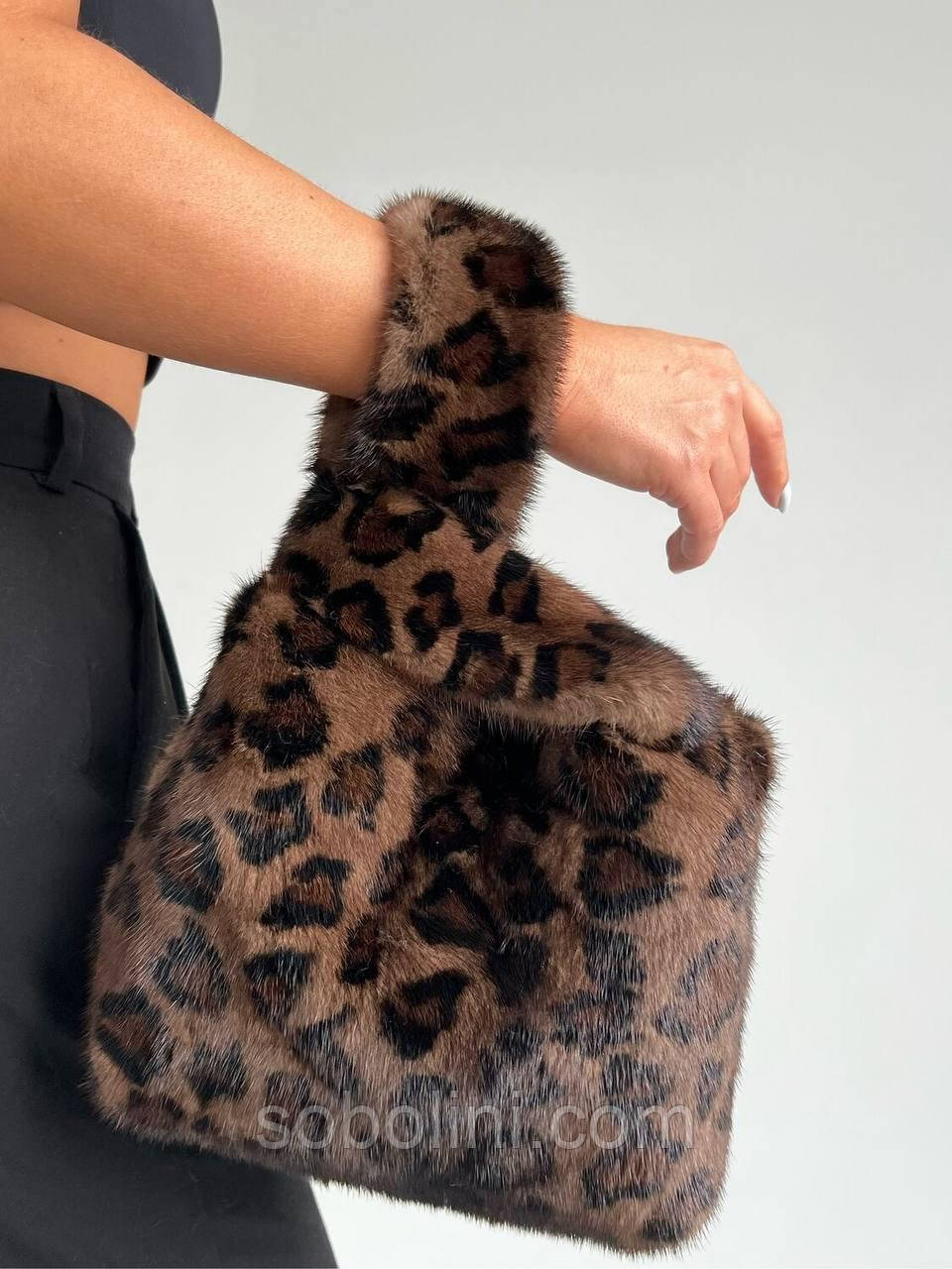 Сумка з хутра норки, колір леопард, фото 1