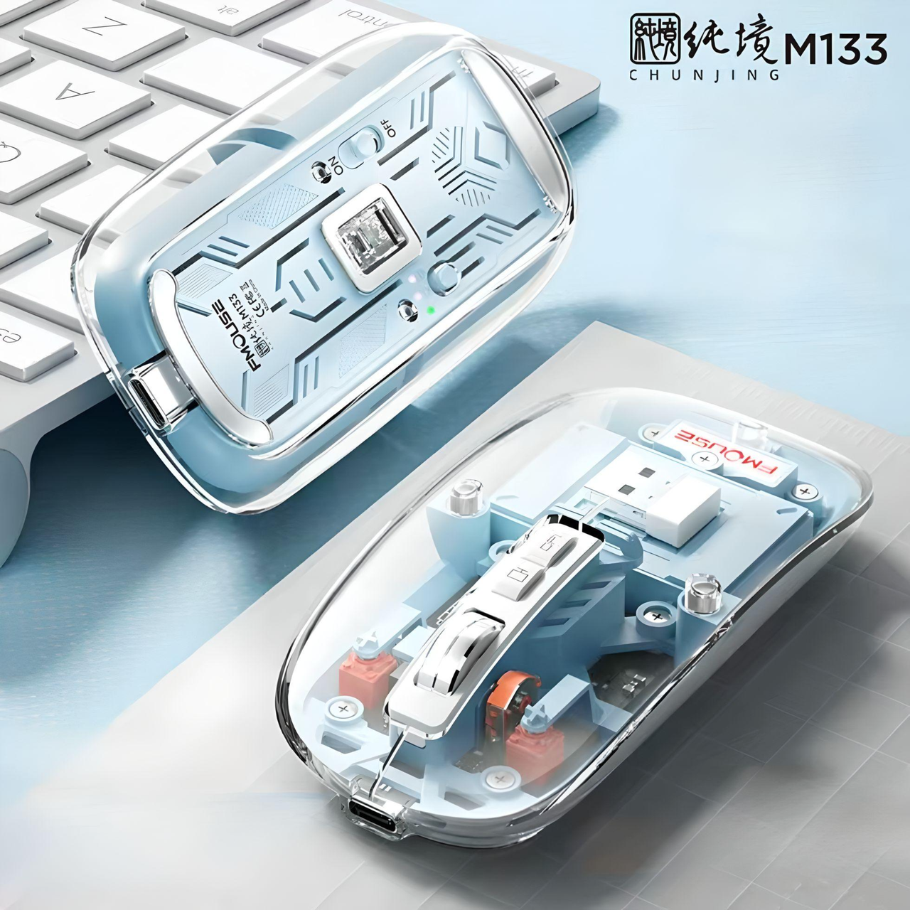 Миша бездротова прозора FMOUSE M133 з підсвічуванням, магнітна кришка, з акумулятором (blue) - фото 1 - id-p1862985240