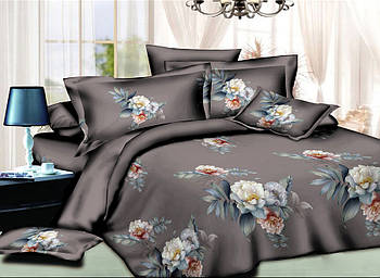 Простирадло 150х220 (Ранфорс) | Полуторне простирадло від виробника "Королева Ночі" | Квіти на сірому