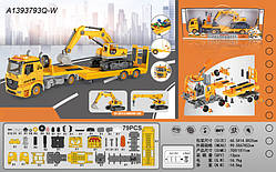 Конструктор YW9085A на шурупах,трейлер,екскаватор,викрутка,79дет.,муз.,світло,бат.