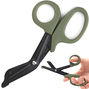 Тактичні ножиці Оливкові / Туристичні вигнуті ножиці / Ножиці для розрізання одягу