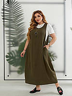 Двойка Летнее женское Платье- сарафан + футболка Ткань муслин, трикотаж Размеры 50-52,54-56,58-60