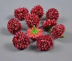 Головки штучних квітів Ø35мм, Хризантема, колір - темно червоний