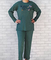 Женская пижама ОПТ с длинным рукавом со стильной надписью, комплект женский рубчик р.XL 2XL 3XL 4XL