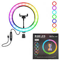 Кольцевая лампа светодиодная 3D RGB 36 см цветная двухсторонняя LED Селфи кольцо для фото блогеров от usb