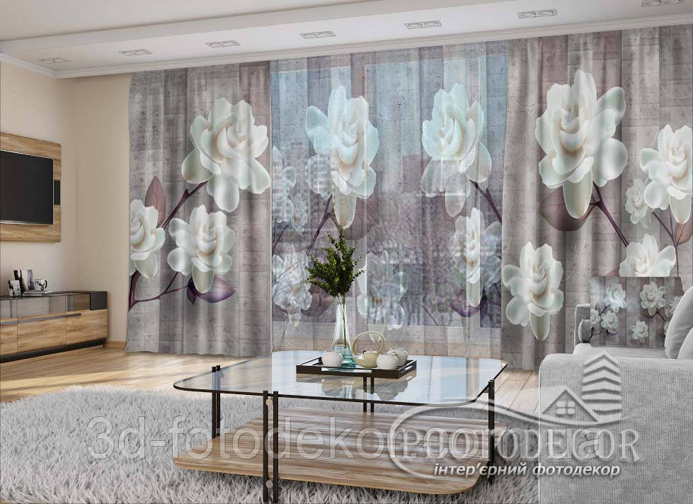 3D - Фото Штори і тюль "3D Квіти" - будь-який розмір. Читаемо опис!