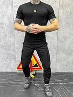 Мужской спортивный костюм с гербом черный штаны+футболка,летний комплект спортивный костюм с гербом Украины