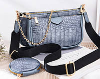 Женская мини сумочка клатч с цепочкой в стиле рептилия. Маленькая сумка с ключницей брелком Голубой