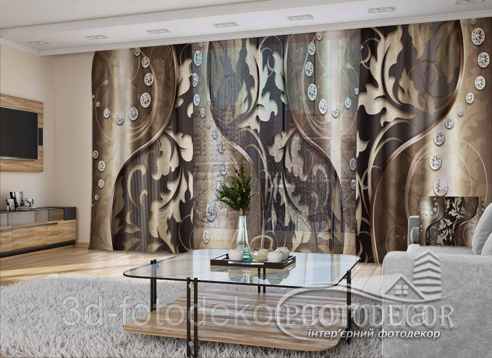3D - Фото Штори і тюль "Діаманти на коричневому фоні" - будь-який розмір. Читаемо опис!, фото 1
