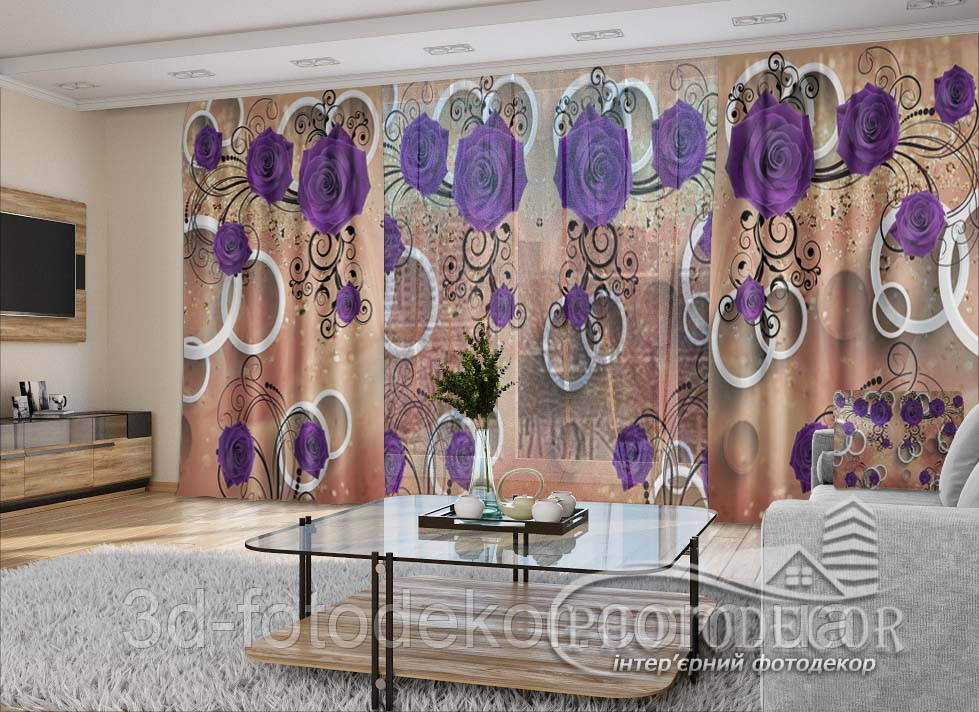 3D - Фото Штори і тюль "Троянди з колами" - будь-який розмір. Читаемо опис!