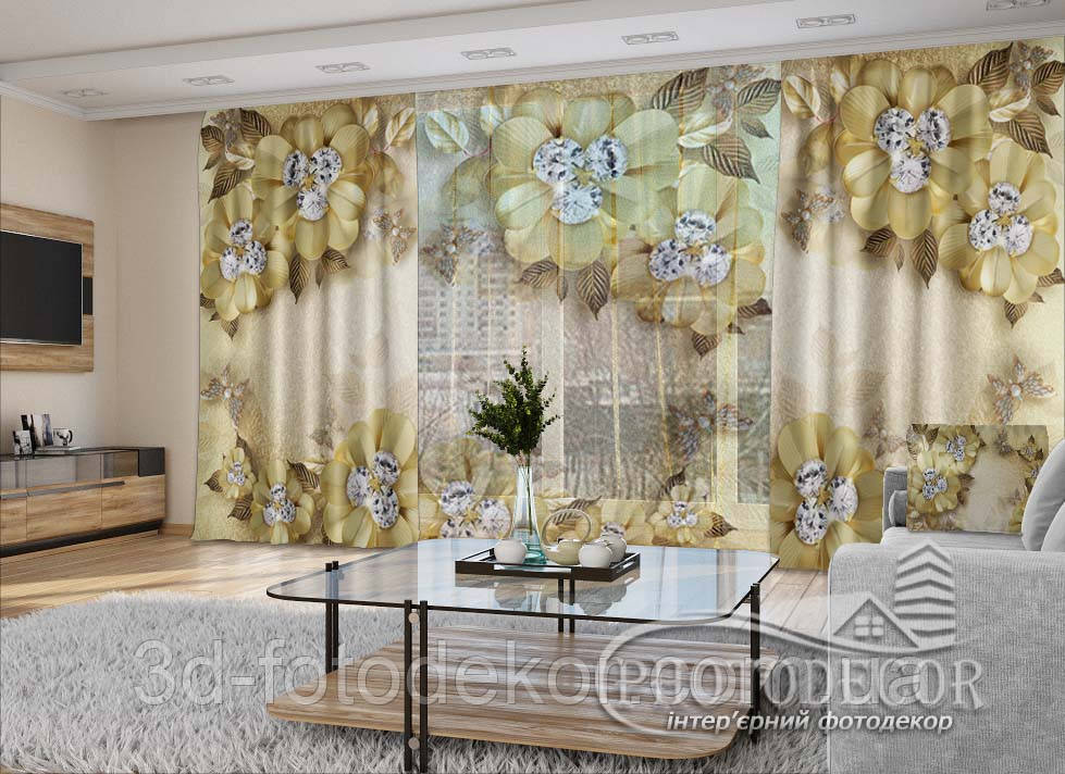 3D - Фото Штори і тюль "Квіти на піску" - будь-який розмір. Читаемо опис!