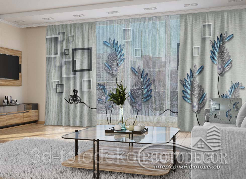 3D - Фото Штори і тюль "Квітка ювелірні вироби." - будь-який розмір. Читаемо опис!