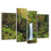 Модульная картина на холсте на стену для интерьера/спальни/офиса DK Лесной водопад 112х75 см (PLM4 60)