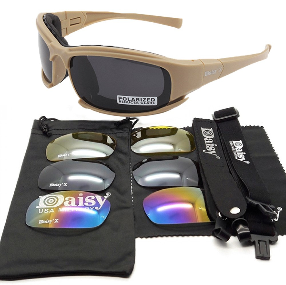 Захисні тактичні окуляри + 7 комплектів лінз Daisy X7-X койот товщина лінз 2 мл-збільшена товщина, фото 1