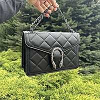 Женская мини сумочка клатч Подкова стеганная, маленькая сумка на цепочке в стиле Гучи Черный "Gr"
