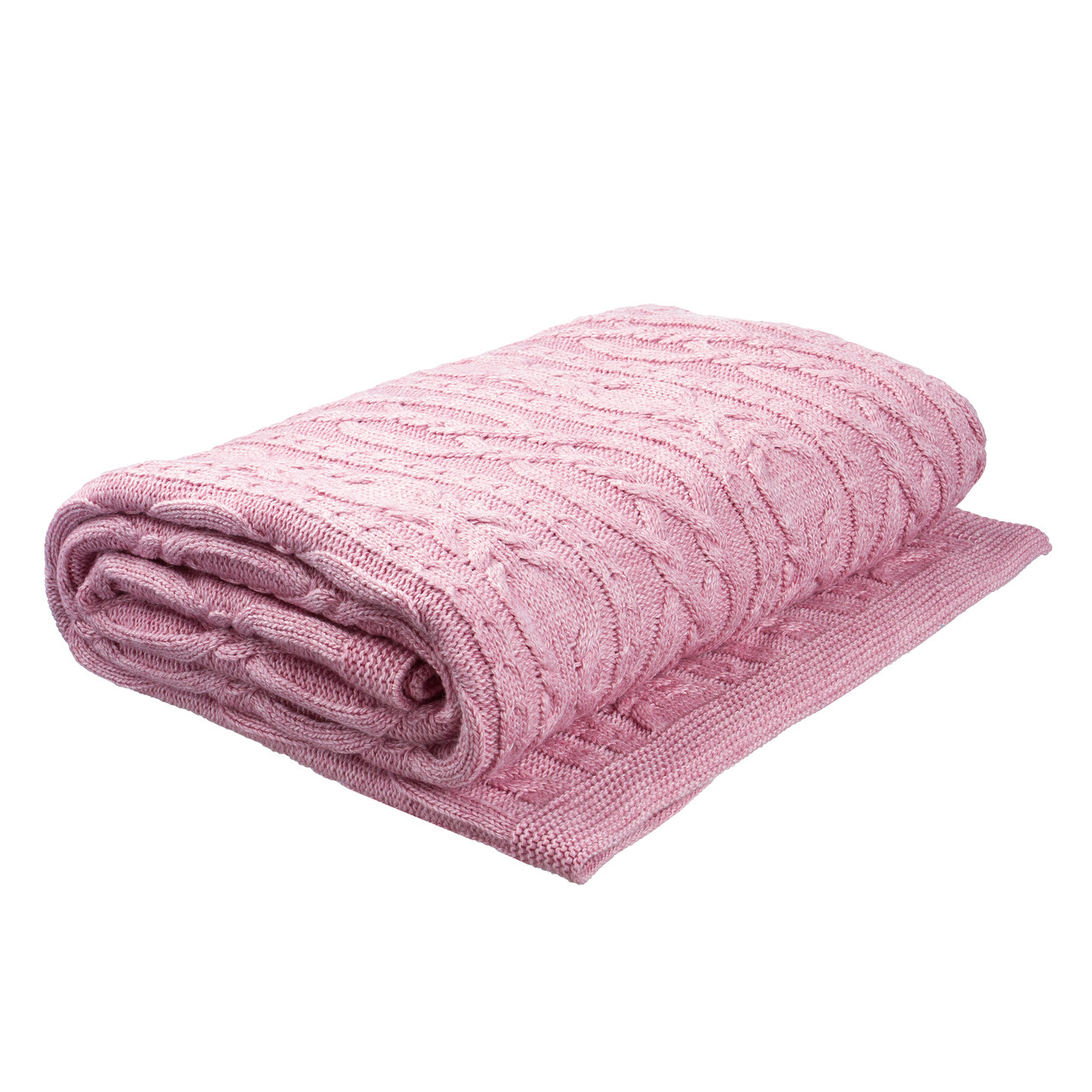 Плед в'язаний Ohaina коси 220x200 Powder Pink