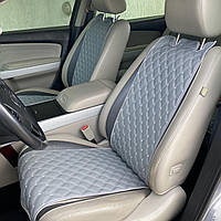 Накидки для авто з екошкіри, Сірі з подвійним сірим рядком, Стандарт, Повний комплект