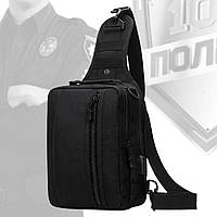 Черная тактическая сумка-рюкзак слинг барсетка на одной лямке + USB выход