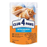 Клуб 4 Лапы влажный корм с лососем в желе для котов 85г (Club 4 Paws Premium + With Salmon)