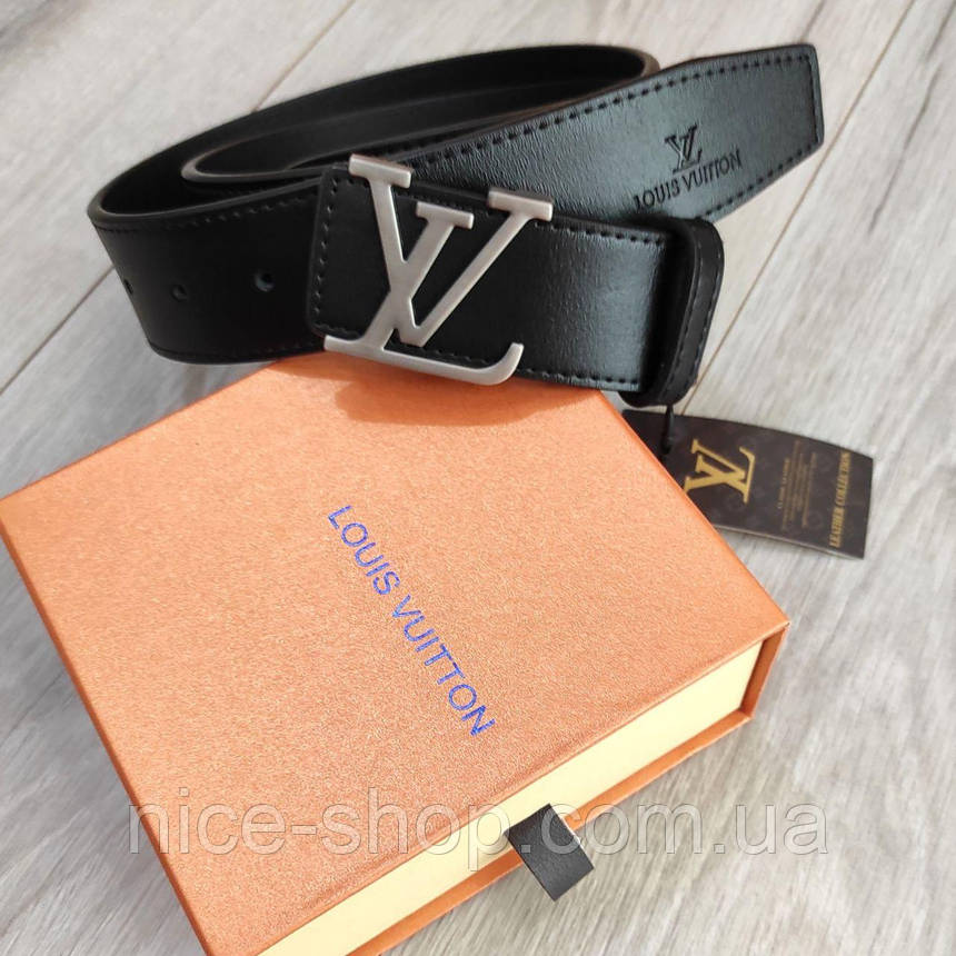Ремінь Louis Vuitton шкіряний, фурнітура матове срібло, фото 1
