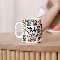 Кухоль керамічний білий з оригінальним принтом Love Dogs 330 мл, чашка для кави чаю напоїв подарункова