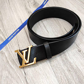 Ремінь Louis Vuitton шкіряний чорний, фурнітура-глянцева золото