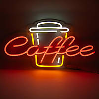 Неоновая вывеска LED Coffee с чашкой (600х315)