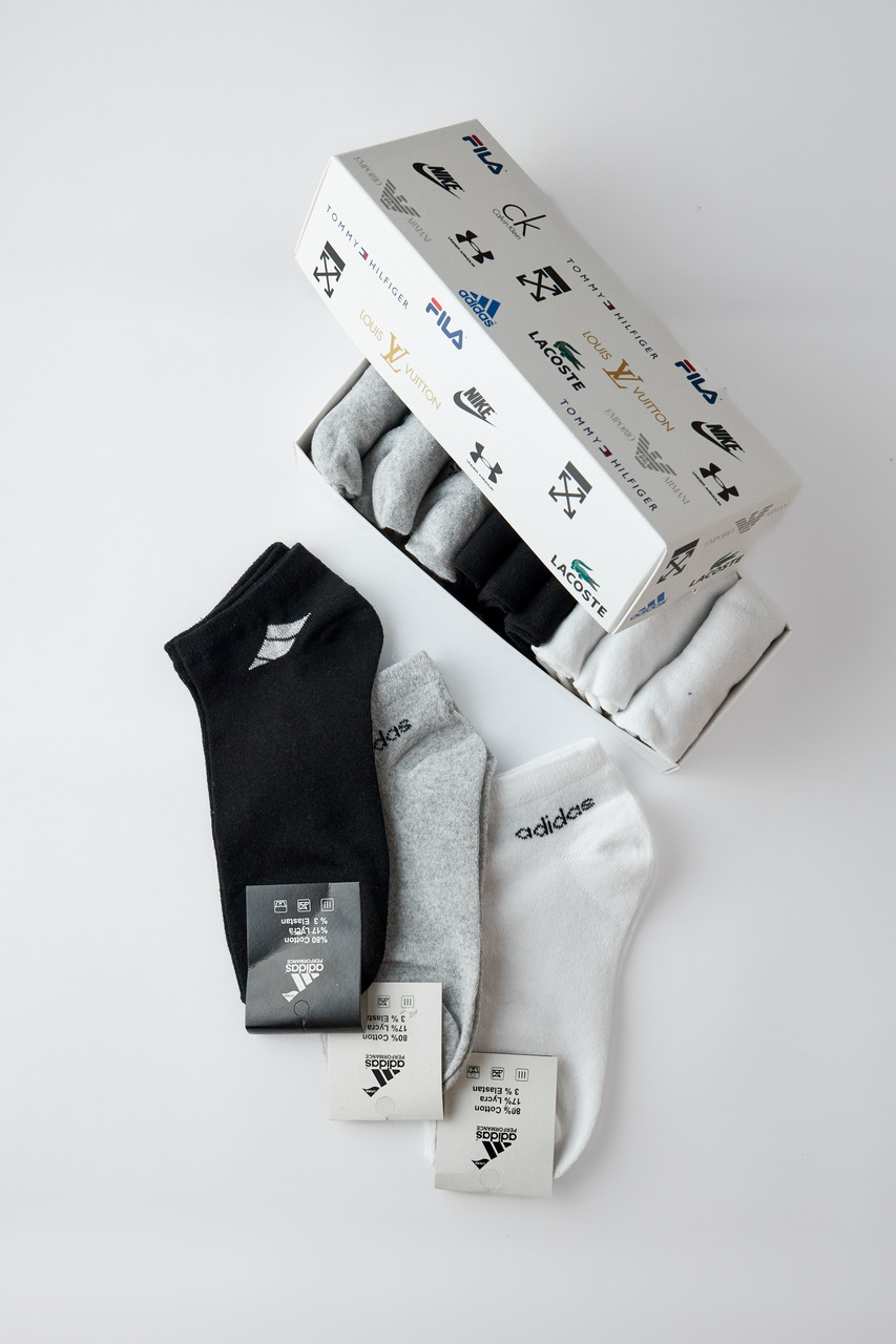 Комплект шкарпеток для чоловіків Adidas. Шкарпетки чоловічі в наборі 9 шт. Шкарпетки в наборі, фото 1