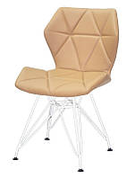 Стул с мягким сиденьем Greg WT-ML кожзам бежевый 1009 на белых ножках, дизайн Charles & Ray Eames
