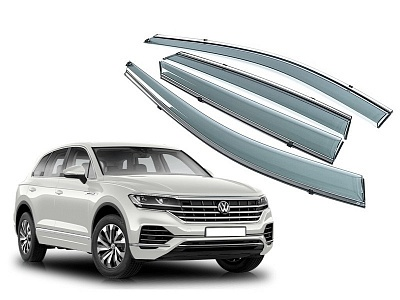 Дефлектори вікон вітровики Volkswagen Touareg 2018 — з хром молдингом