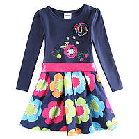 Детское платье с длинным рукавом nova примерно 3-4 года 104 рост синее с цветами